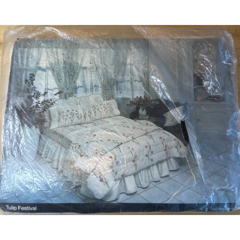 Vintage Percale Tulip Festival Twin‎ Fitted Sheet JCPenney Floral Grandma Core